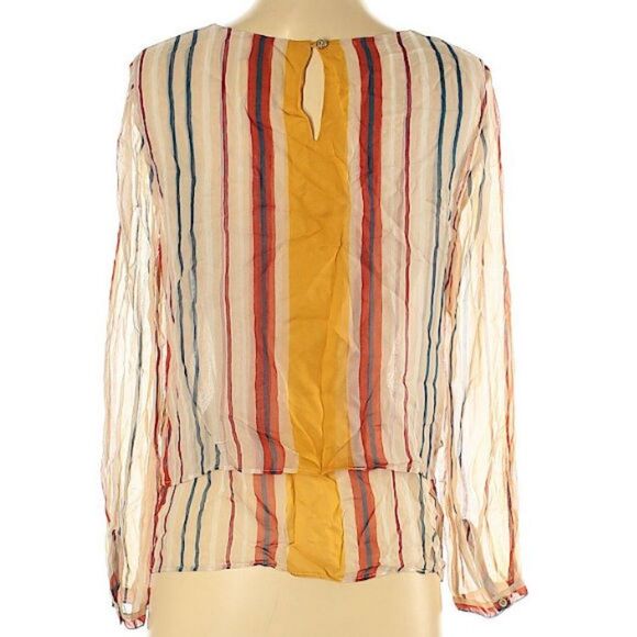 Anthropologie Maeve Silk Blouse Striped Layered Flowy Preppy Chiffon Size XS - Picture 3 of 9